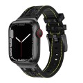 For Apple Watch 42mm Crocodile Texture Liquid Silicone Watch Band(Black Yellow Black)