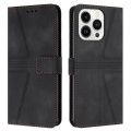 For iPhone 15 Pro Max Triangle Solid Color Leather Phone Case(Black)