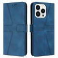 For iPhone 14 Pro Max Triangle Solid Color Leather Phone Case(Blue)
