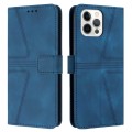 For iPhone 12 Pro Max Triangle Solid Color Leather Phone Case(Blue)