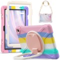 For Amazon Kindle Fire HD10 2023 Silicone Hybrid PC Tablet Case with Holder & Shoulder Strap(Colorfu