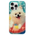 For iPhone 15 Pro Max Double Sided IMD Full Coverage TPU Phone Case(Pink Swimming Ring Pomeranian)