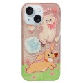 For iPhone 15 Double Sided IMD Full Coverage TPU Phone Case(Dachshund Bow Cat)