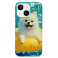For iPhone 14 Double Sided IMD Full Coverage TPU Phone Case(Yellow Swimming Ring Pomeranian)