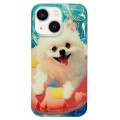 For iPhone 14 Double Sided IMD Full Coverage TPU Phone Case(Pink Swimming Ring Pomeranian)