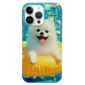 For iPhone 14 Pro Double Sided IMD Full Coverage TPU Phone Case(Yellow Swimming Ring Pomeranian)