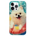 For iPhone 14 Pro Double Sided IMD Full Coverage TPU Phone Case(Pink Swimming Ring Pomeranian)