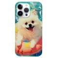 For iPhone 13 Pro Max Double Sided IMD Full Coverage TPU Phone Case(Pink Swimming Ring Pomeranian)