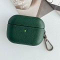For AirPods Pro 2 Cross Texture PU Leather Bluetooth Earphone Protective Case(Dark Green)