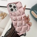 For iPhone 15 Pro Max Curved Plaid Plated Metallic Paint TPU Phone Case(Pink)