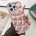 For iPhone 15 Pro Curved Plaid Plated Metallic Paint TPU Phone Case(Pink)