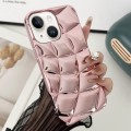 For iPhone 15 Curved Plaid Plated Metallic Paint TPU Phone Case(Pink)