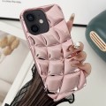 For iPhone 12 Curved Plaid Plated Metallic Paint TPU Phone Case(Pink)