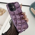 For iPhone 12 Curved Plaid Plated Metallic Paint TPU Phone Case(Purple)