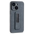 For iPhone 15 Plus PU Leather Push-pull Bracket Shockproof Phone Case(Black)