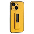 For iPhone 15 Plus PU Leather Push-pull Bracket Shockproof Phone Case(Yellow)