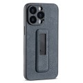 For iPhone 15 Pro Max PU Leather Push-pull Bracket Shockproof Phone Case(Black)