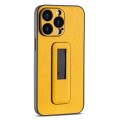 For iPhone 15 Pro Max PU Leather Push-pull Bracket Shockproof Phone Case(Yellow)