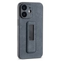 For iPhone 12 PU Leather Push-pull Bracket Shockproof Phone Case(Black)