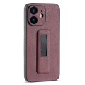 For iPhone 12 PU Leather Push-pull Bracket Shockproof Phone Case(Wine Red)