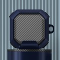 For Galaxy Buds Live / Pro /2 /2 Pro / FE Carbon Fiber TPU Hybrid PC Case with Hook(Dark Blue)