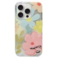 For iPhone 15 Pro Double Sided IMD Full Coverage TPU Phone Case(Pink Blue Flowers)