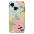 For iPhone 15 Double Sided IMD Full Coverage TPU Phone Case(Pink Blue Flowers)