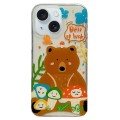 For iPhone 15 Double Sided IMD Full Coverage TPU Phone Case(Brown Bear Smiley Face Crying Face)