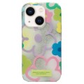 For iPhone 14 Double Sided IMD Full Coverage TPU Phone Case(Hook Line Purple Pink Flowers)
