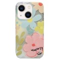For iPhone 14 Double Sided IMD Full Coverage TPU Phone Case(Pink Blue Flowers)