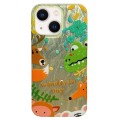 For iPhone 14 Double Sided IMD Full Coverage TPU Phone Case(Green Dinosaur Fox Tail)