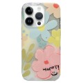 For iPhone 14 Pro Double Sided IMD Full Coverage TPU Phone Case(Pink Blue Flowers)