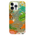 For iPhone 14 Pro Double Sided IMD Full Coverage TPU Phone Case(Green Dinosaur Fox Tail)