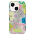 For iPhone 13 Double Sided IMD Full Coverage TPU Phone Case(Hook Line Purple Pink Flowers)