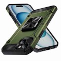 For iPhone 15 Shockproof Metal Holder Phone Case(Olive Green)