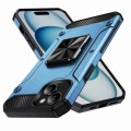 For iPhone 15 Shockproof Metal Holder Phone Case(Navy Blue)