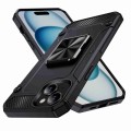 For iPhone 15 Shockproof Metal Holder Phone Case(Black)