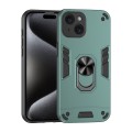 For iPhone 15 Shockproof Metal Ring Holder Phone Case(Green)