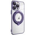 For iPhone 15 Pro Electroplating MagSafe 360 Degree Rotation Holder Shockproof Phone Case(Dark Purpl