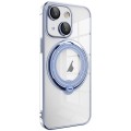 For iPhone 15 Plus Electroplating MagSafe 360 Degree Rotation Holder Shockproof Phone Case(Blue)