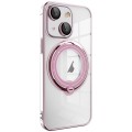 For iPhone 15 Plus Electroplating MagSafe 360 Degree Rotation Holder Shockproof Phone Case(Pink)