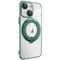 For iPhone 15 Electroplating MagSafe 360 Degree Rotation Holder Shockproof Phone Case(Dark Green)