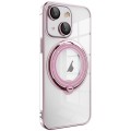 For iPhone 14 Plus Electroplating MagSafe 360 Degree Rotation Holder Shockproof Phone Case(Pink)