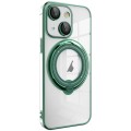 For iPhone 14 Electroplating MagSafe 360 Degree Rotation Holder Shockproof Phone Case(Dark Green)