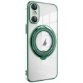 For iPhone XS / X Electroplating MagSafe 360 Degree Rotation Holder Shockproof Phone Case(Dark Green