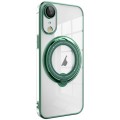 For iPhone XR Electroplating MagSafe 360 Degree Rotation Holder Shockproof Phone Case(Dark Green)