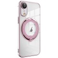 For iPhone XR Electroplating MagSafe 360 Degree Rotation Holder Shockproof Phone Case(Pink)