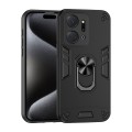 For Honor X7a Shockproof Metal Ring Holder Phone Case(Black)