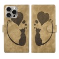 For iPhone 15 Pro Max Pen Heart Cat Embossed Leather Phone Case(Apricot)