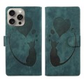 For iPhone 15 Pro Max Pen Heart Cat Embossed Leather Phone Case(Green)